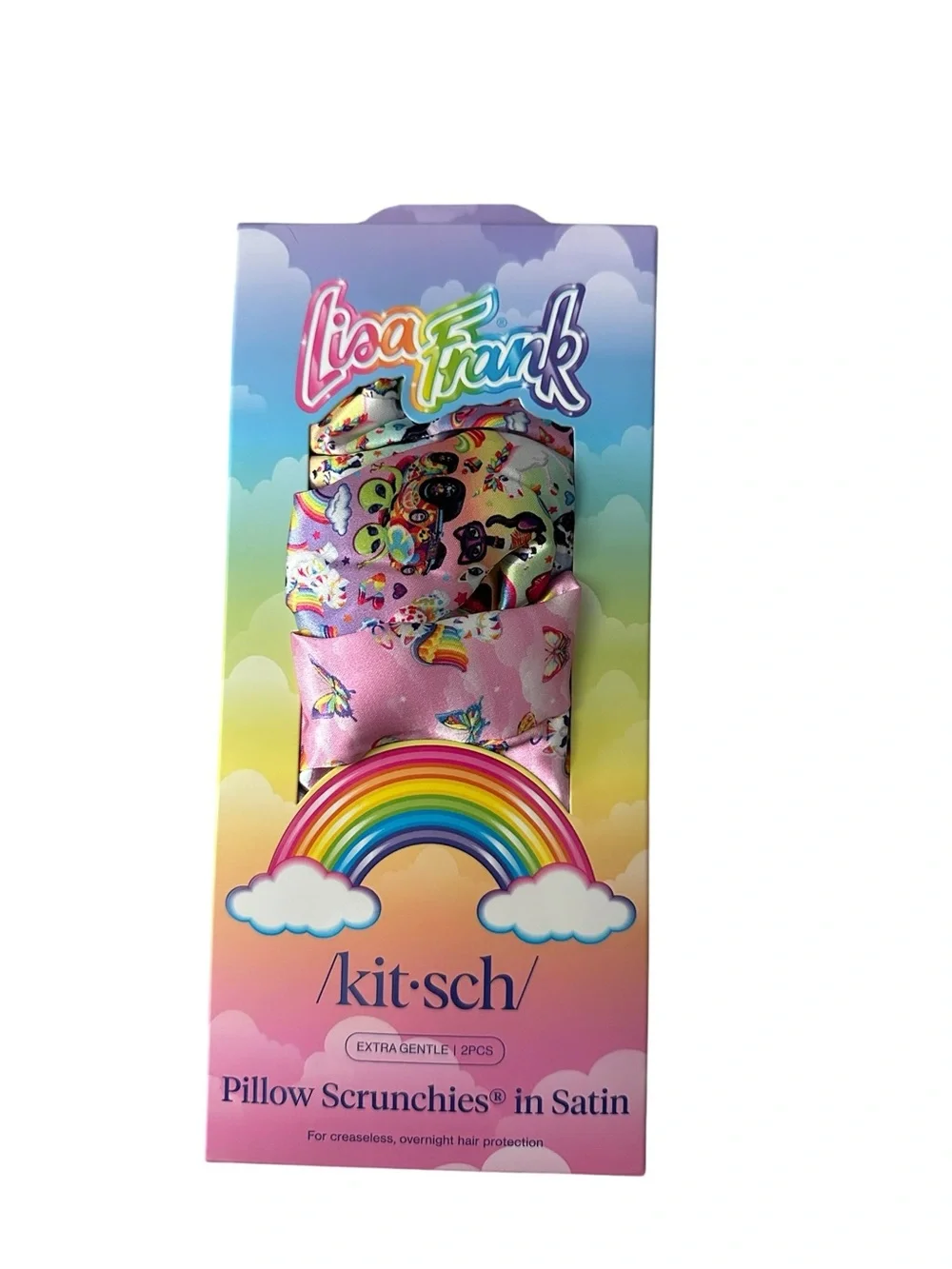 Lisa Frank x Kitsch Satin Pillow Scrunchies 2 Piece Set Oversized Design NIB
